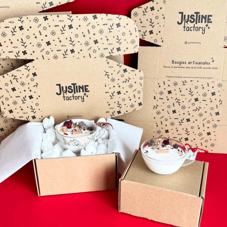 Coffret personnalisé pour les bougies de Justine Factory