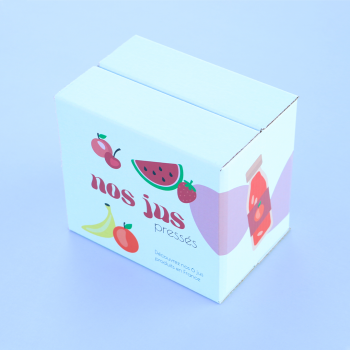 Exemple de caisse 6 casiers personnalisée pour des jus pressés