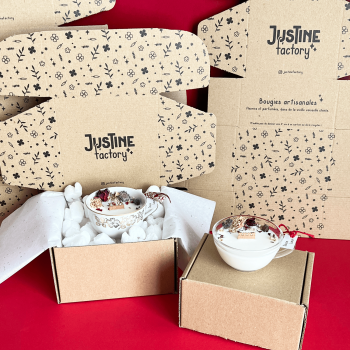 Coffret personnalisé pour les bougies de Justine Factory
