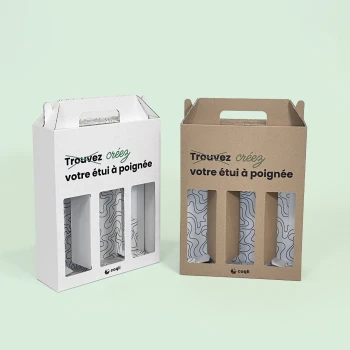 Etuis à fenêtres et poignée pour 3 bouteilles