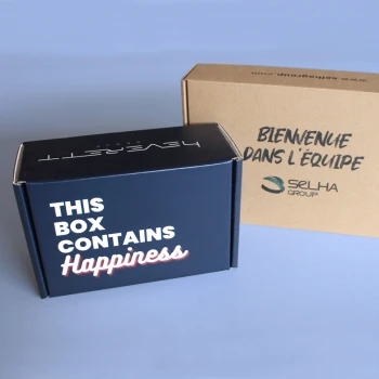 Coffret personnalisé pour le welcome pack heverett et selha group