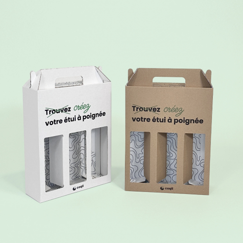Etuis à fenêtres et poignée pour 3 bouteilles