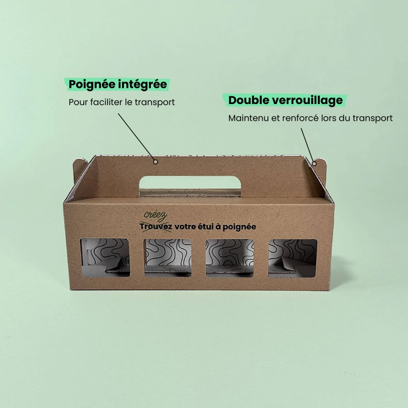 Étui 4 bocaux à fenêtres et poignée
