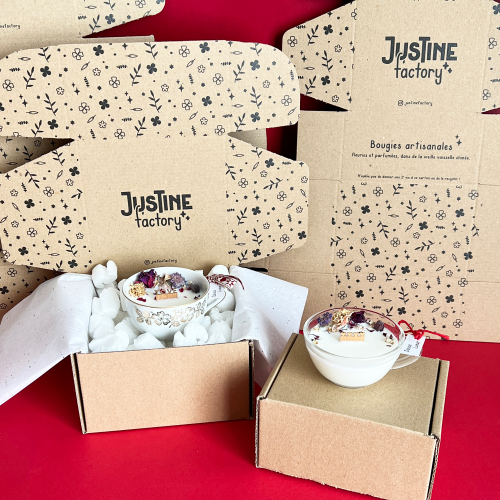 Coffret personnalisé pour les bougies de Justine Factory